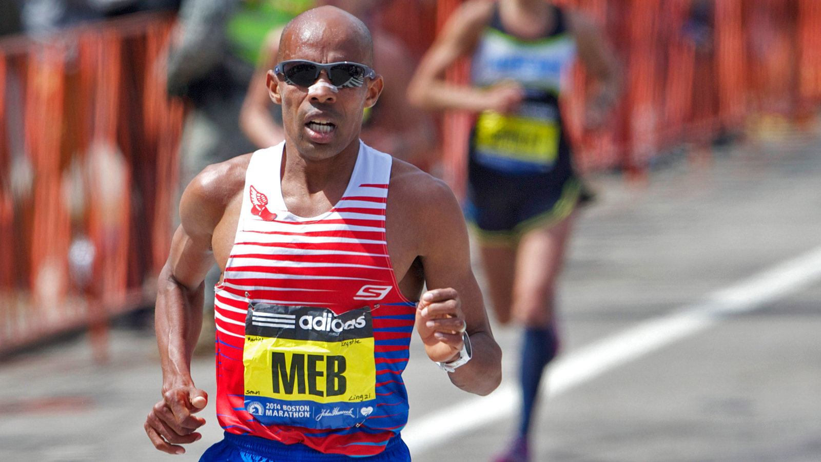 Apr 21, 2014; Boston, MA, USA; Meb Keflezighi competes during the 2014 Boston Marathon. Mandatory Credit: David Butler II-USA TODAY Sports